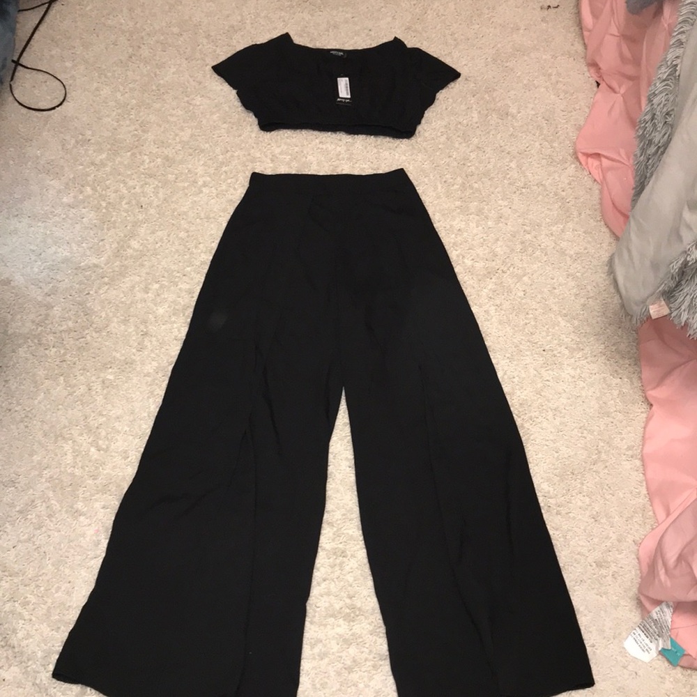 Nasty Gal black crop top and trouser set